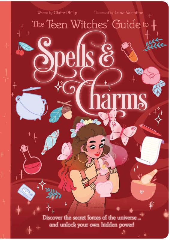 Red cover with a witch and some potions and stuff.