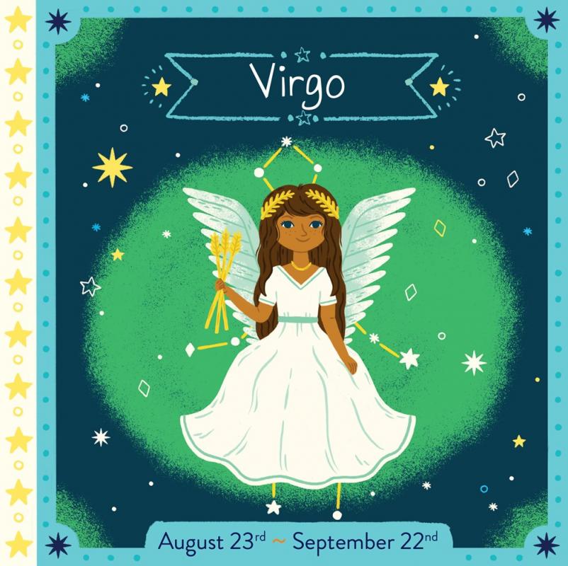 an illustration of an angel set against the constellation virgo