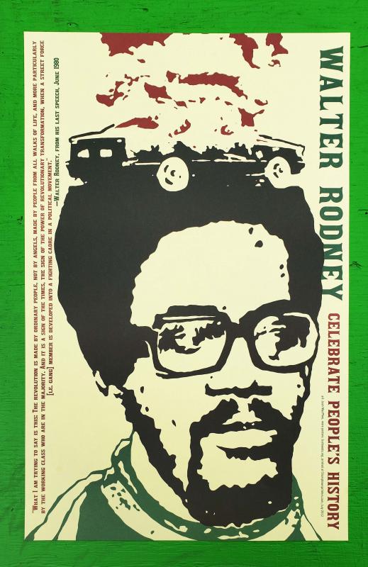 Walter Rodney poster with a car burning on his head