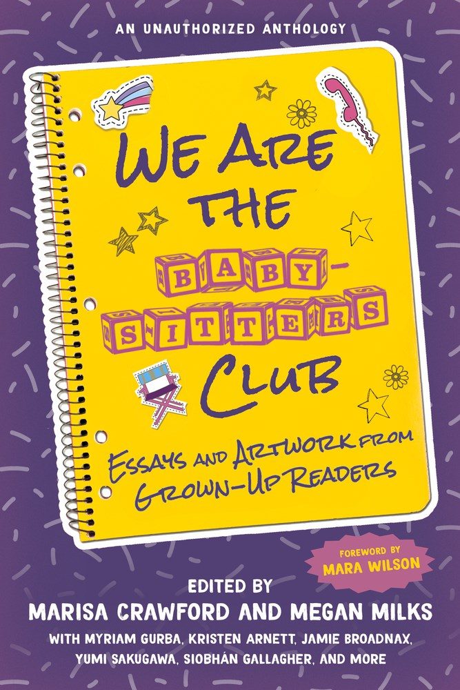 purple cover with yellow notebook with doodles on it