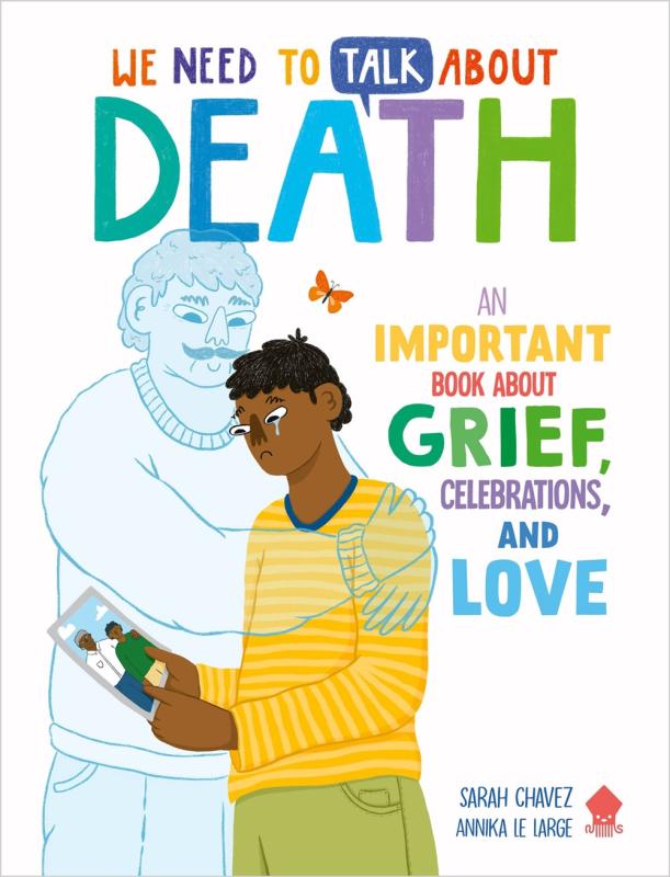 white cover with rainbow text with a ghost holding a child