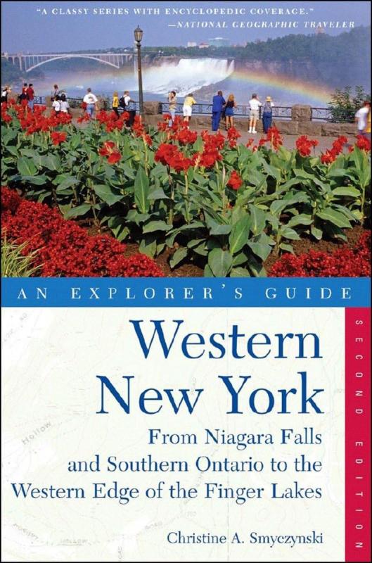 white cover with blue text and illustration of a waterfall with flowers and people standing