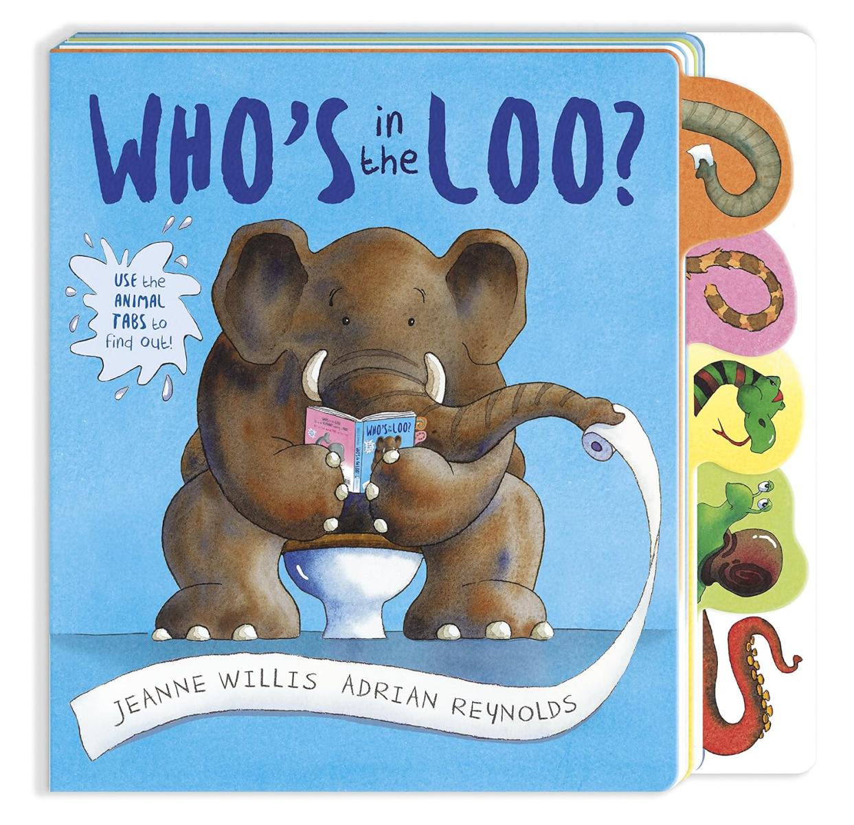 blue cover with illustration of an elephant siting on a toilet