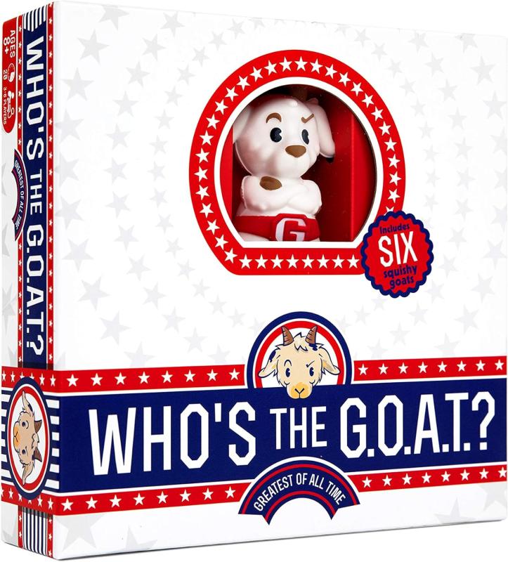 white cover with goat and red and blue banner with white text