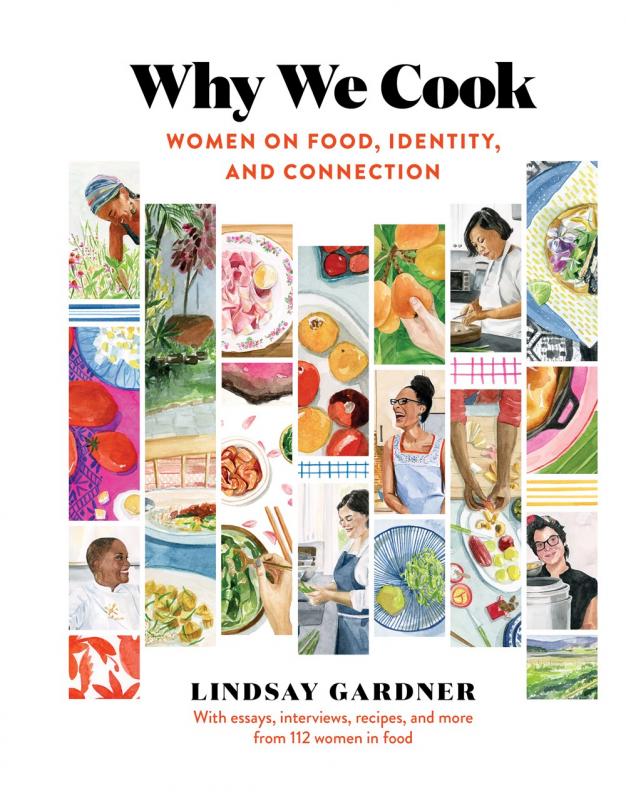 illustrations of women and food in many small panels across the cover