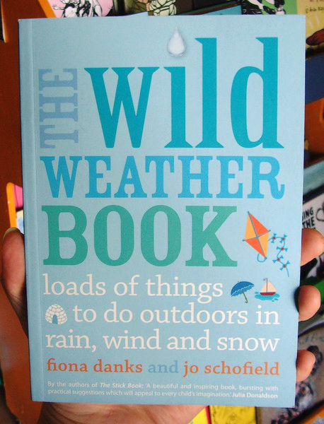 A light blue book featuring small graphics of a kite, umbrella, sailboat and igloo. 