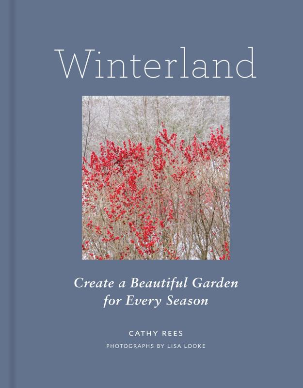blue cover with red berries on a bush with white text