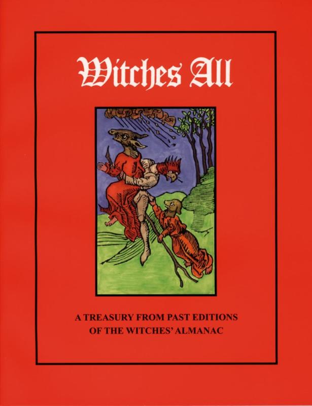 Red background with a photo potentially depicting three witches