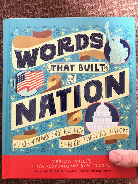 Words that Built a Nation blue background american flag washington dc statue of liberty white house