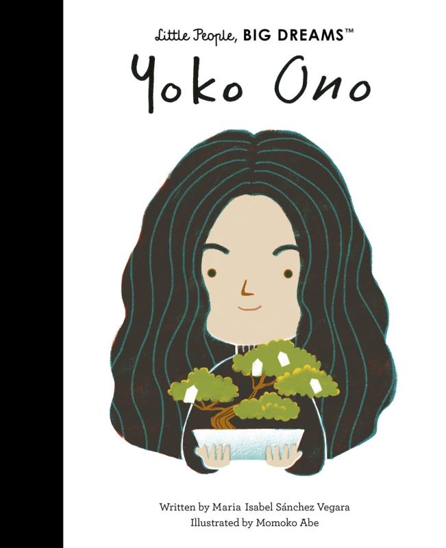 Cartoon image of Yoko Ono holding a banzai tree.
