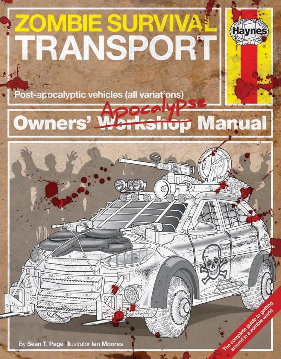 tan cover with illustration of a weird car with blood splatter with white and yellow text